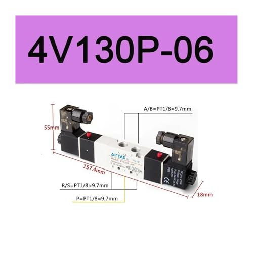 Válvula solenoide 4V130P-06 de tres posiciones y cinco vías para control de aire de 220V 3