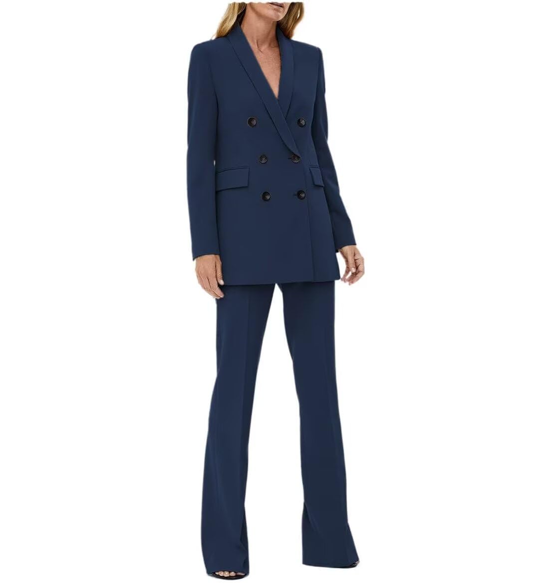 Womens 2-Piece Double Breasted Suit - Slim Fit Dressy Business Blazer Pants for Office Work