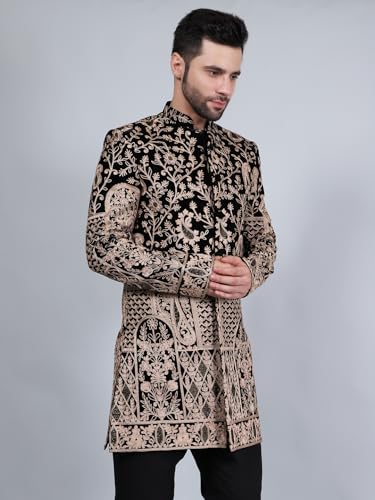 Image of WINTAGE Embroidered Velvet Black Bandhgala