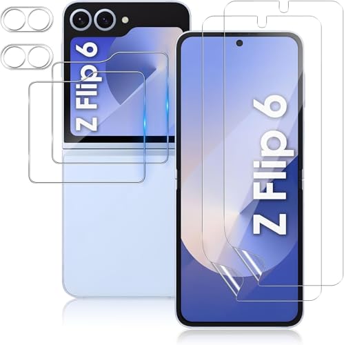 TUTUO [2+2+2 Pack for Samsung Galaxy Z Flip6 / Galaxy Z Flip 6 Screen Protector + 9H Hard Rear Tempered Glass + Camera Lens Protector with Easy Installation Tool Anti-Scratch HD Soft TPU Inner Film