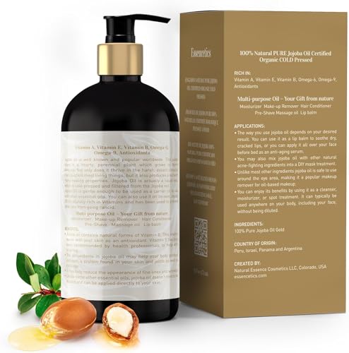 Essencetics 16 Oz - Organic Jojoba Oil Cold Pressed Unrefined - 100% Pure & Natural Jojoba Massage Oil For Hair thumb #1