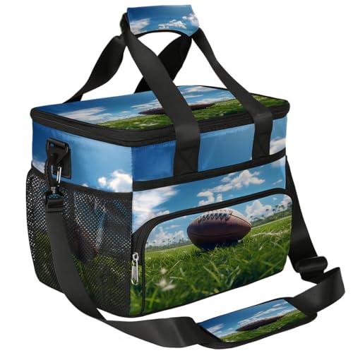 Mexpekil Bolsa térmica grande con diseño de fútbol americano de 15 litros, bolsa de almuerzo aislada a prueba de fugas suave con correa para picnic, camping, viajes, pesca, senderismo
