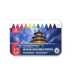 iCrayon 12 Colors Water Soluble Pastels, Watercolor Pastels Set for Beginners and Hobbyists, Includes Sharpener, Palette & Brush for Vibrant Art Creations (Classic)