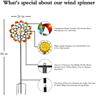 Wind Spinners Outdoor for Yard and Garden Large, Metal Wind Spinners & Wind Sculptures 84 inch, Birthday Gift for Women Family Garden Decor(Colorful)