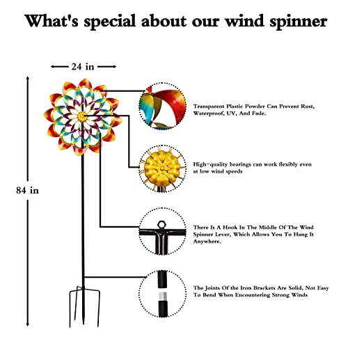 Wind Spinners Outdoor for Yard and Garden Large, Metal Wind Spinners & Wind Sculptures 84 inch, Birthday Gift for Women Family Garden Decor(Colorful)