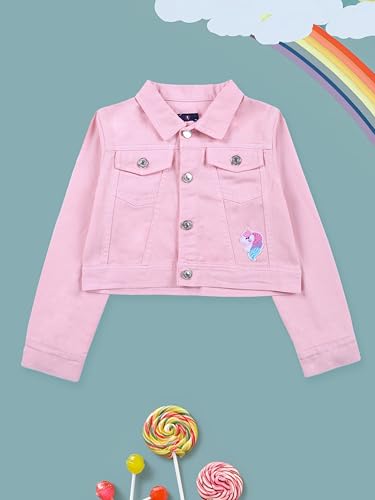 Image of Girls Full Sleeve Solid Crop Denim Jacket