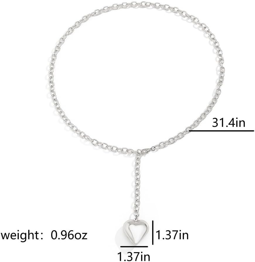 Trendy Chunky Gold Big Heart Necklaces Long Thick Chain Choker for Women, Charm Silver Large Love Heart Pendant Necklace Statement Jewelry Accessories - Image 2
