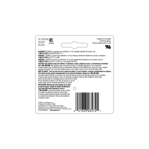 Duracell 5008619 Cr123A 3V Lithium Battery thumb #1