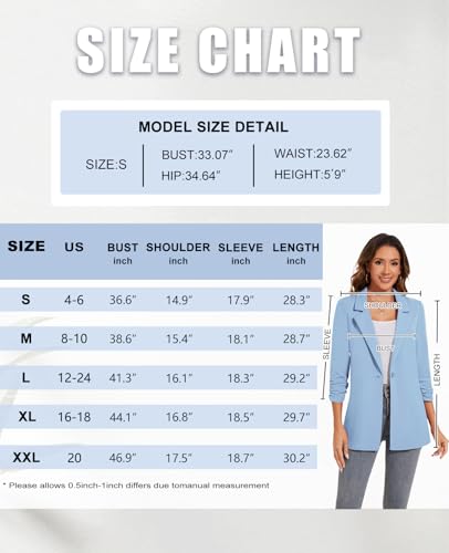 Unifizz Women Long Blazers for Business Casual 3/4 Sleeve Button Front Notch Lapel Lightweight Work Office Blazer Jackets4