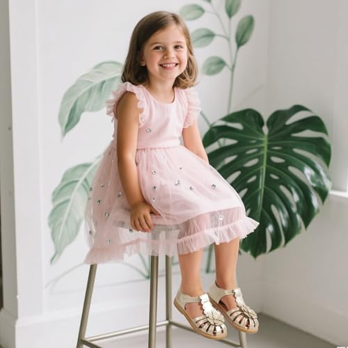 Image of Hehainom Toddler Girls Sandals Closed Toe Flats Dress Sandals Summer Flower Kids Shoes