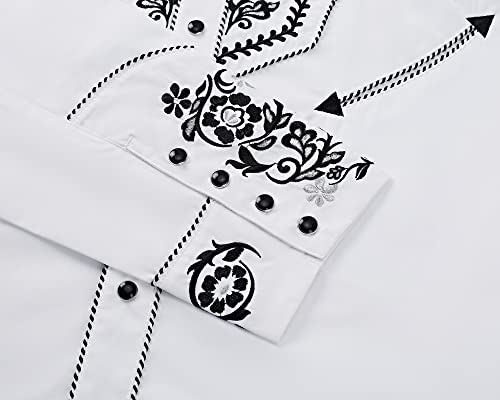 SALVAJE OESTE Western Embroidered Cowboy Shirts for Men, Casual Button Down Long Sleeve Shirt with Floral Design