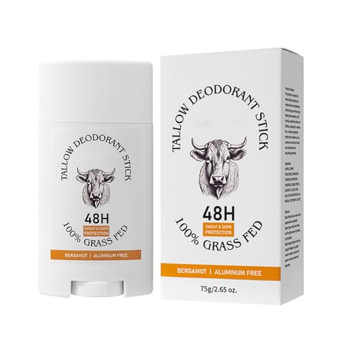 Tallow desodorante para hombres mujeres, desodorante de cuerpo entero libre de aluminio con rayo de carne de res alimentado con pasto, desodorantes antitranspirantes, 75 g (Bergamot)