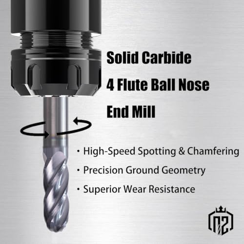 Image of NZ 5 /16 inch 4-Flute Ball Nose End Mill | CNC Milling Bits AlTiN Coated Carbide for Alloy Steel, Hardened Steel | 1-Pack