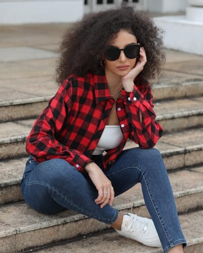 Image of SANGTREE Girls & Women's Long Sleeve Flannel Plaid Shirt Button Down Shirts, 3 Months - US 2XL