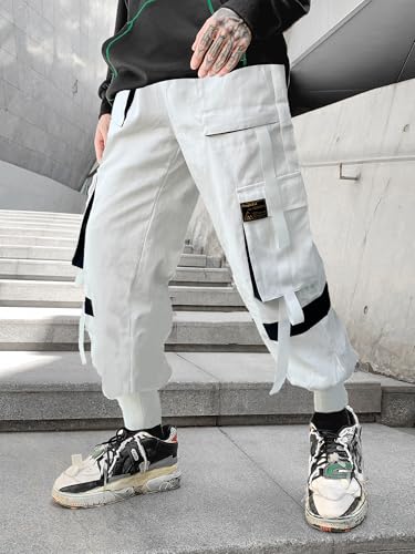 Men's Jogger Pants Punk Cargo Baggy Techwear Hip Hop Harem Pants Streetwear Tactical Track Pants Black White4