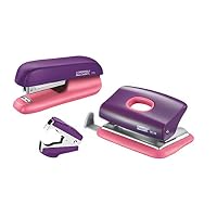 Set Scolaire Rapid Funky - Agrafeuse 10 Feuilles + Perforateur 4 Trous + Ôte-agrafe - Violet/Rose