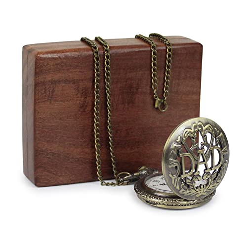 Kartique Full Hunter Pocket Watch DAD Embossing with Chain Roman Number Dial with Wooden Box (B09NJBP7FB) Amazon Price History, Amazon Price Tracker