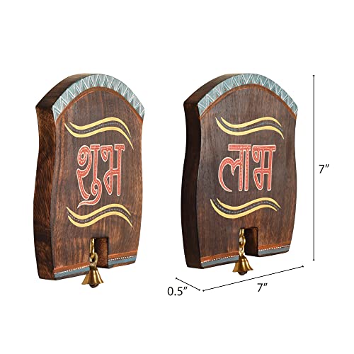 Image of AAKRITI ART CREATIONS Handcrafted Auspicious Wall Decor Panels, Abstract Art Wooden Wall Hanging Set of 2 Multicolor | Matte Finish Wooden | Home Decor for Living Room, Entrance, Office