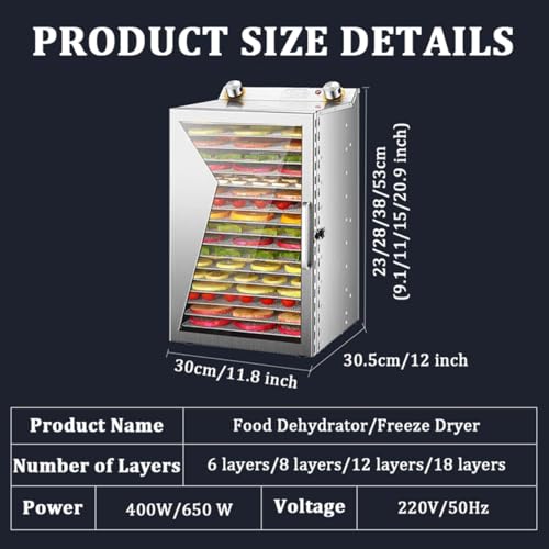 Food Dryer Machine For Home, 30-90℃ Adjustable Temperature and Timer Food Dehydrator Machine, Stainless Steel Food Dryer Machine for Beef Fruit Meat Vegetables,12-Layer