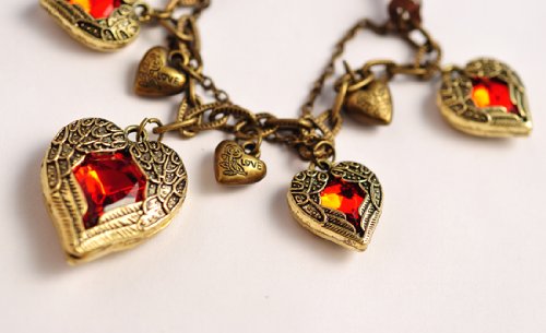 Retro Angel Wings wings of love ruby multi heart leather cord necklace