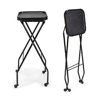 CALEB Fold-A-Way Salon Service Tray BLACK Rolling Service Tray for Barber Shop, Salon Furniture & Equipment