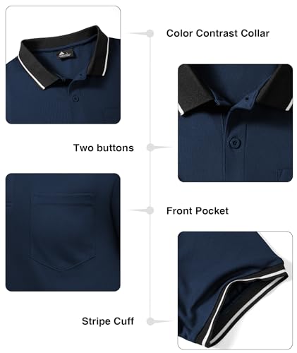 ZITY 3 Pack Men Polo Shirts Short Sleeve with Pocket Sport Wicking Shirts for Men Casual Athletic Collared T-Shirts