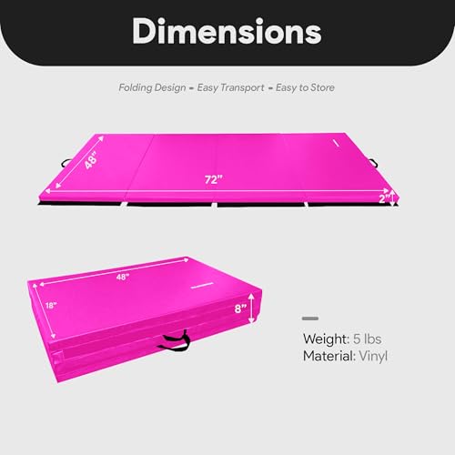 Image of BalanceFrom 6x4 Feet 4-Panel Folding Gymnastics Mat - 2-Inch Thick Pad with Vinyl Surface and Carrying Handles for Tumbling, Yoga, Pilates, Home Workouts, and Martial Arts