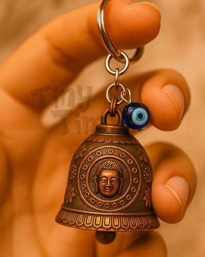 Image of Tiny Tim Guardian Bell with Evil Eye Charm - Protective Motorcycle & Car Accessory - Tibetan-Inspired Design - Wards Off Negative Energy - Ideal Gift for Bikers & Travelers