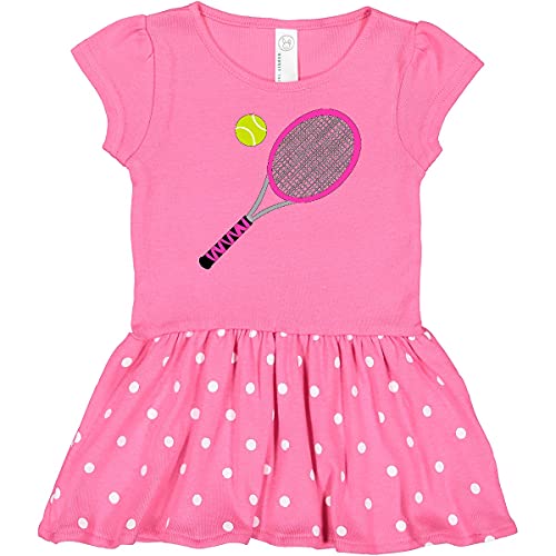 Image of inktastic Pink Tennis Racket and Ball Infant Dress 18 Months Raspberry with Polka Dots 3c062