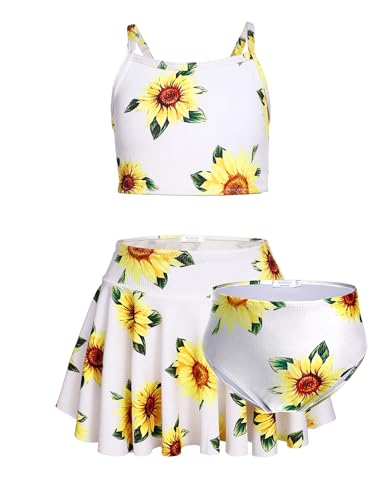 Image of Arshiner Girls 3 Piece Swimsuit for Teen Girl Tankini Swimsuits Bathing Suit Beach Bikini Swimwear with Skirt