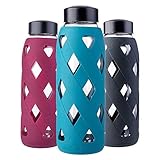 MIU COLOR – Botella de agua de cristal de 790 ml Botella con funda de silicona sin BPA Botella de cristal para la oficina, senderismo, deporte, yoga, verde oscuro
