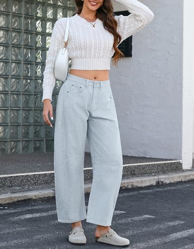 Kedera Women Stripe Barrel Jeans Casual Denim Jeans Loose Wide Leg Baggy Pants Mid Waist Boyfriend Jeans Y2k3