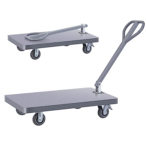 Heavy Duty Platform Truck Cart,Push Cart Dolly With 2200 Lbs Capacity,Flatbed Cart With 360 Degree Swivel Handle,Platform Cart For Material Handling (36"X24") #TOP15