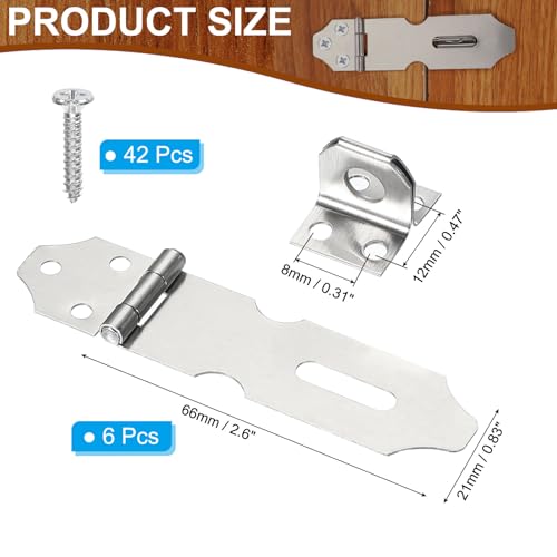 Image of PATIKIL Door Lock Hasp Latch 2.6 Inch, 6 Pcs Stainless Steel Safety Hasp Lock Clasp Hinge Packlock with Screws for Door Gate Cabinet Closets, Silver