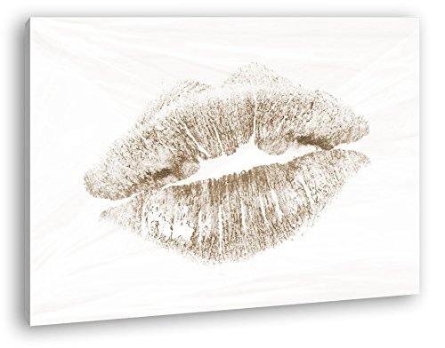 Pintalabios rojo impreso, formato: 80 x 60, efecto: Sepia como lienzo, diseño ya enmarcado en marco de madera auténtica, impresión digital de alta calidad con marco, sin póster ni póster.