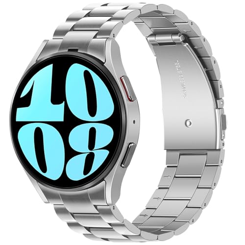 Anlinser No Gap Bands Compatible with Samsung Galaxy Watch 7/6/5/4/FE Band 44mm 40mm/Watch 6 Classic Band 47mm 43mm/Watch 5 Pro 45mm/Watch 4 Classic, 20mm Metal Strap for Women Men, Silver