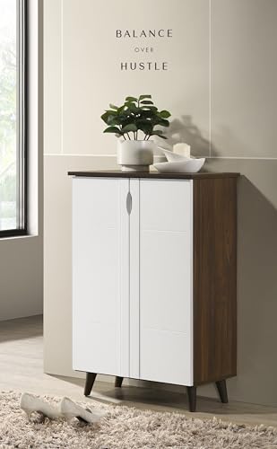 Image of DeckUp Plank Alvo 2-Door Engineered Wood Shoe Rack (Walnut and White, Matte Finish)