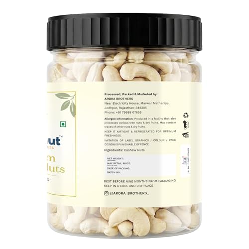 Image of farm2nut W180 Extra large Size Cashew Nuts (250g) | 100% Natural Whole Kaju | Airtight Jar | Fresh & Crunchy nuts