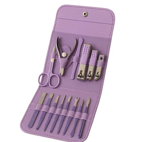 4WELLBELLSTORE 12-in-1 Manicure Pedicure Kit for Foot & Nail Care - Travel-Friendly Grooming Set with Clippers, Scissors, Cuticle Tools & More - Ideal for Home, Salon & Personal Hygiene Use (PURPLE)