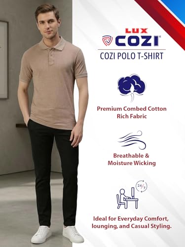 Image of Lux Cozi Men's Cotton Solid Polo Tshirt | Collar Tshirts | Half Sleeves | Stylish & Premium All Day Wear | Pack of 1