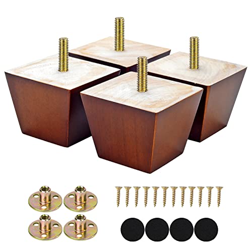 Maricome 2 Inch Sofa Legs Set Of 4 Wood Furniture Feet For Couch Wooden Replacement Legs Tapered Pyramid Walnut #TOP11