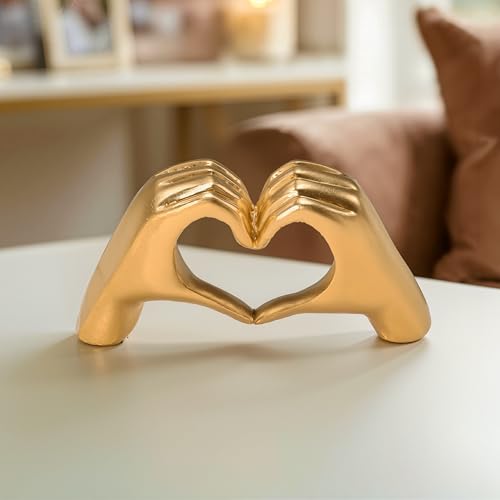Image of Kuber Industries 4.5x2 Inch Heart Shape Hand Resin Showpiece for Home Decor | Romantic Couple Hand Statue for Office /Living Room /Table /Bookshelf /Desk | Golden