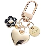 [アミリー] 2種類 ゴールド ハート キーリング チャーム 花 LOVE タグ レディース おしゃれ 可愛い ブランド アクセサリー (ブラック)