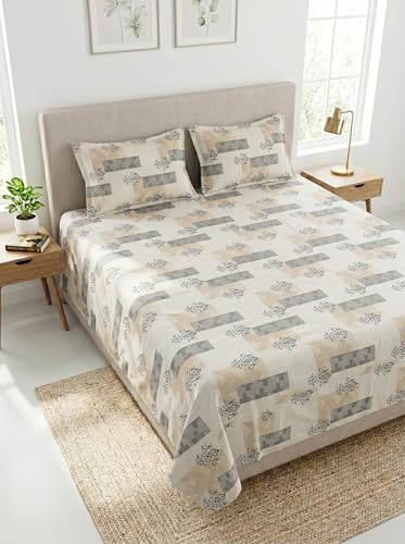 Image of Mafatlal 130 GSM Pearl Double Size Bedsheet with 2 Pillow Cover, Lightweight, Skin Friendly | 90 x 100 Inches | Warm Cream