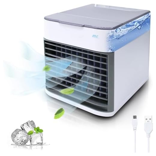SIC Mini Climatizzatore Portatile 3 in 1: Raffreddatore d'aria/Umidificatore/Purificatore d'aria; con Luce LED; 3 Velocità Regolabili e Cavo USB; per Casa, Ufficio, Viaggi; Bianco (AT-SIC10)