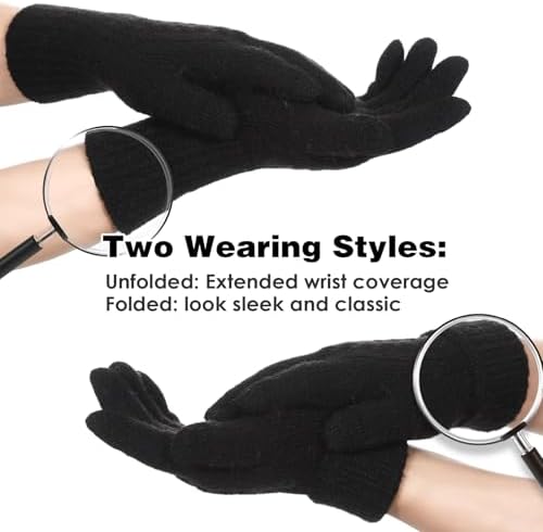 Achiou Winter Gloves for Women, Warm Touch Screen Texting Gloves, Womens Knit Glove Soft Thick Fleece Lined