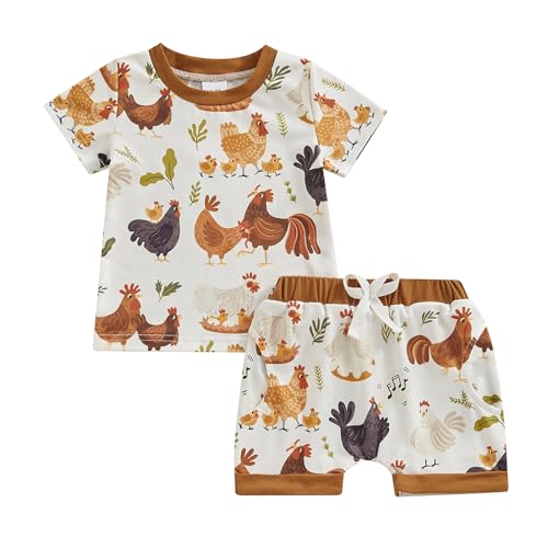 Toddler Baby Boy Farm Clothes Western Farm Chicken Animals/Tractor Shirt+Short Pant Summer Short Outfit Country Stuff (A White, 2-3 Years)