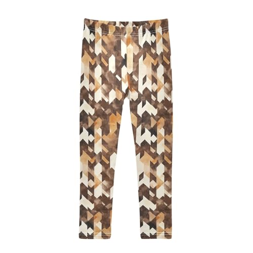 KLL Brown Houndstooth Girls Leggings Fashion Full Length Athleisure Pants Exercise