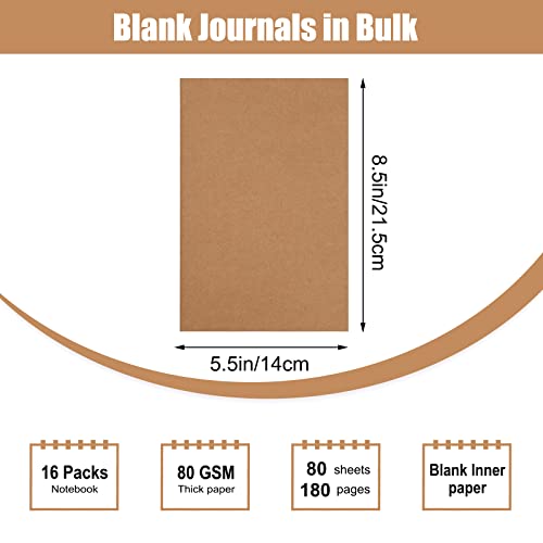 Eoout 16 Pack A5 Lined Journals For Writing, Kraft Notebook Journals For Travelers 8.3X5.5 Inches Size College Ruled Subject Notebooks 30 Sheets/60 Pages For Students And Office Travel Journal Set #TOP1