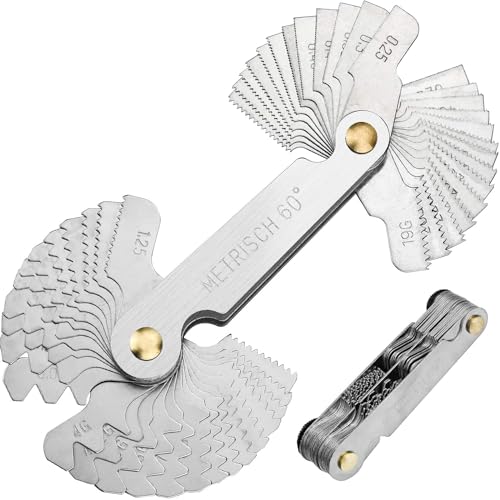 Outil Jauge de Filetage Inox, Jauge à Vis avec 52 Lames Centre Gage Jauge à Pas 55 ° et 60 ° (Métrique + Impérial)